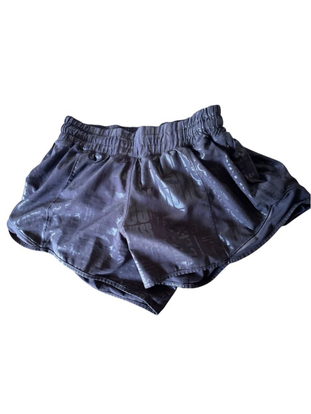 Lululemon Black Hotty Hot Shorts foil manifesto 4" Low Rise Running Gear RARE - Picture 1 of 11